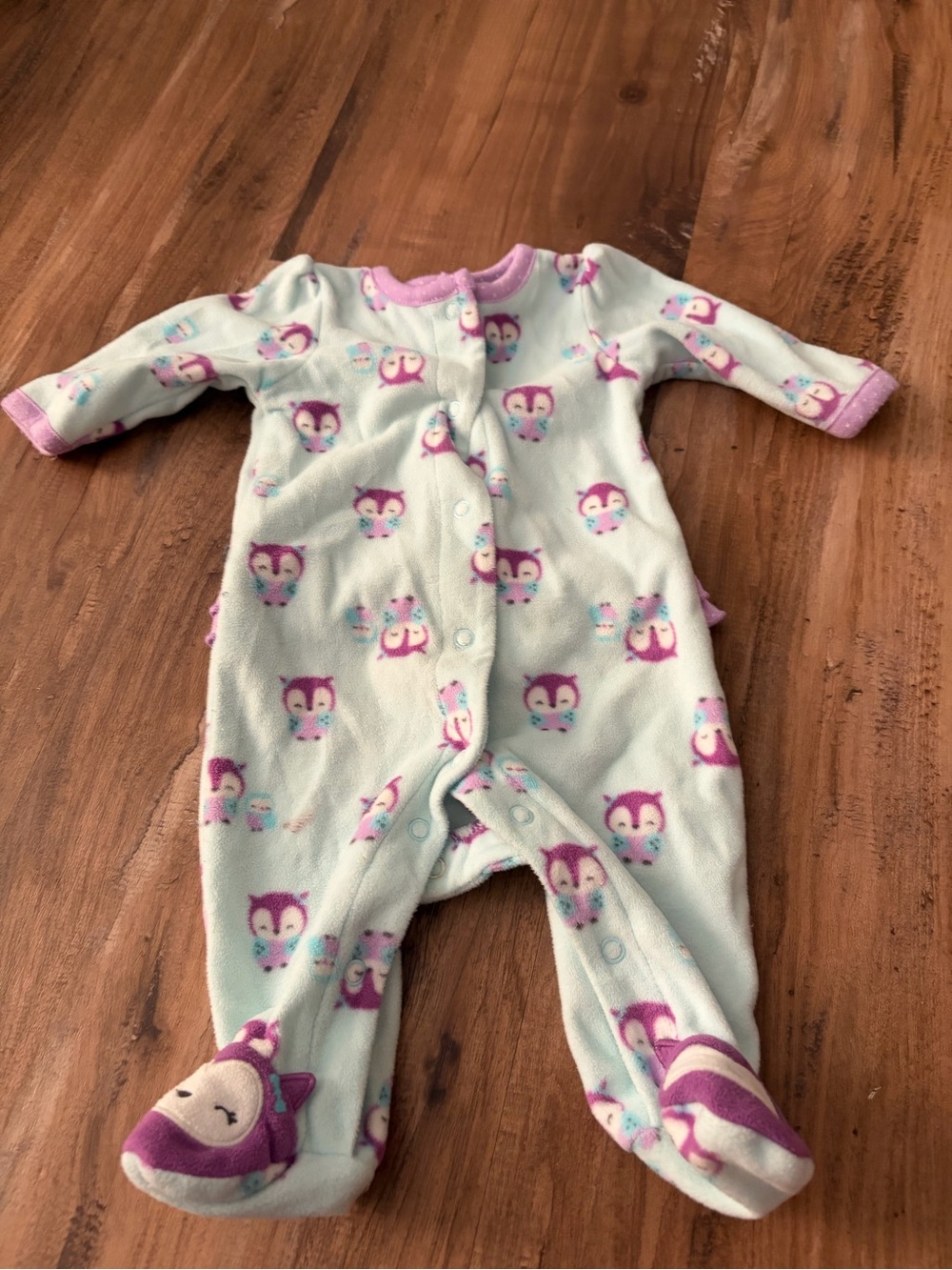 child of mine Mint Fleece One-Piece with Purple Fox Print